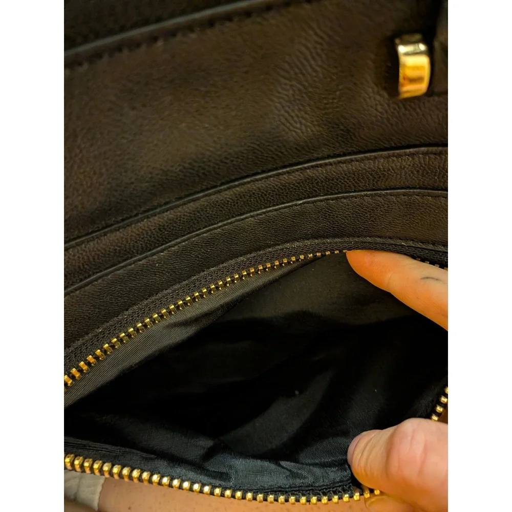 Milly Black Pebbled Leather Satchel Handbag Gold Hardware Crossbody Bag